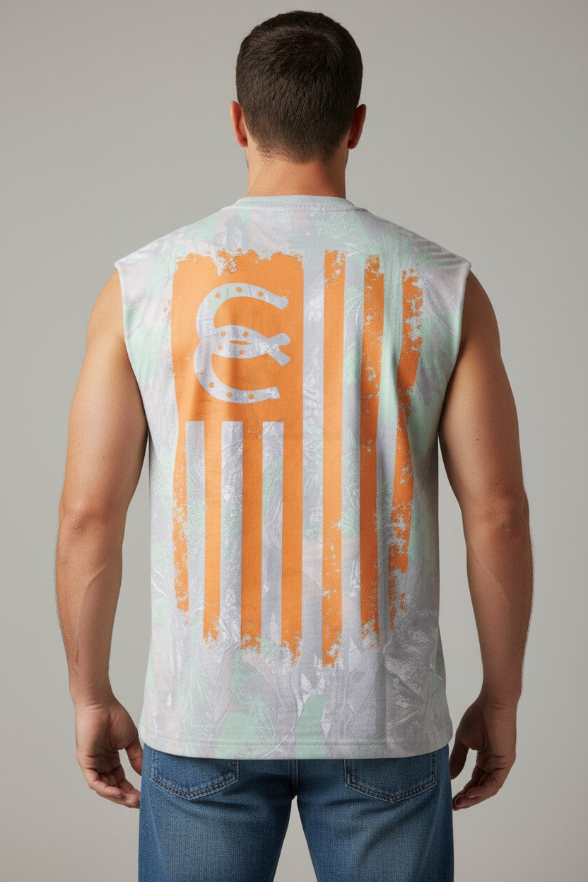 Camo Muscle Tee (Orange Logo)